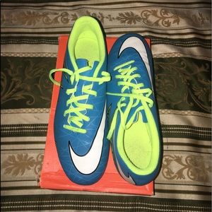 Nike Blue, White, Black, & Yellow Hypervenom Cleat